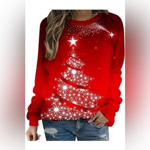 Womens Christmas Crewneck Sweatshirt Long Sleeve Lightweight Blouse Xmas Holiday